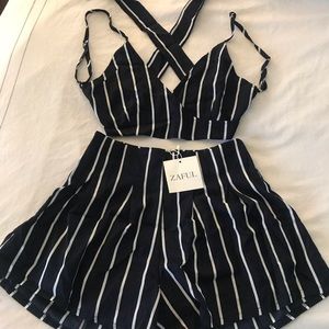 Two piece outfit from Zaful Navy & White Stripes